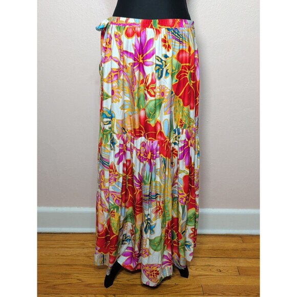 VINTAGE Cynthia Rowley Wrap Skirt Womens L Tropical High Low Ruffle Boho Rare - Picture 6 of 15